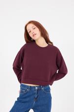 Bordo Bisiklet Yaka Basic Modal Sweatshirt