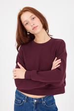 Bordo Bisiklet Yaka Basic Modal Sweatshirt