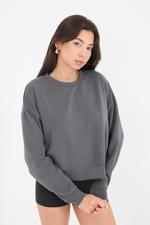 Siyah Bisiklet Yaka Basic Modal Sweatshirt