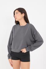 Siyah Bisiklet Yaka Basic Modal Sweatshirt