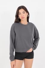 Siyah Bisiklet Yaka Basic Modal Sweatshirt