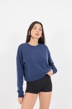 Lacivert Bisiklet Yaka Basic Modal Sweatshirt