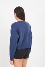 Lacivert Bisiklet Yaka Basic Modal Sweatshirt