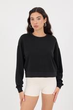 Siyah Bisiklet Yaka Basic Modal Sweatshirt