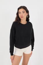 Siyah Bisiklet Yaka Basic Modal Sweatshirt