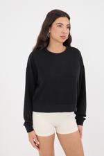 Siyah Bisiklet Yaka Basic Modal Sweatshirt