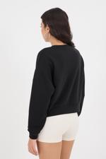 Siyah Bisiklet Yaka Basic Modal Sweatshirt