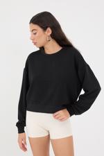 Siyah Bisiklet Yaka Basic Modal Sweatshirt