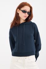 Lacivert Kapüşonlu Modal Sweatshirt