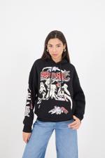 Siyah Kapüşonlu Şardonlu Baskılı Sweatshirt