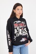 Siyah Kapüşonlu Şardonlu Baskılı Sweatshirt