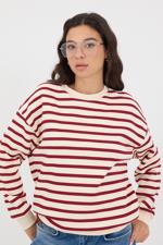 Bordo Bisiklet Yaka Şardonlu Çizgili Sweatshirt