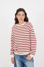 Bordo Bisiklet Yaka Şardonlu Çizgili Sweatshirt