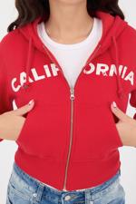 Kırmızı CALIFORNIA Yazılı Şardonlu Sweatshirt