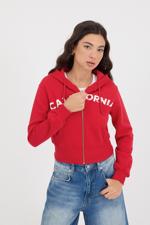 Kırmızı CALIFORNIA Yazılı Şardonlu Sweatshirt