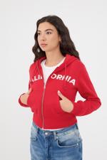 Kırmızı CALIFORNIA Yazılı Şardonlu Sweatshirt