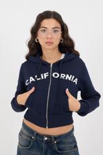 Lacivert CALIFORNIA Yazılı Şardonlu Sweatshirt