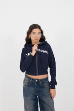 Lacivert CALIFORNIA Yazılı Şardonlu Sweatshirt