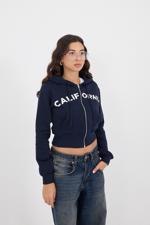 Lacivert CALIFORNIA Yazılı Şardonlu Sweatshirt