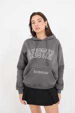 Siyah AUSTIN Yazılı Şardonlu Sweatshirt