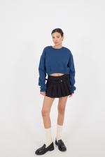 Mavi Bisiklet Yaka Şardonlu Crop Sweatshirt