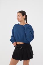 Mavi Bisiklet Yaka Şardonlu Crop Sweatshirt