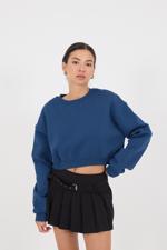 Mavi Bisiklet Yaka Şardonlu Crop Sweatshirt