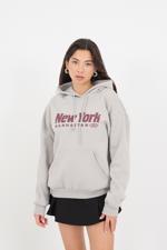 Gri New York Manhattan Yazılı Şardonlu Sweatshirt