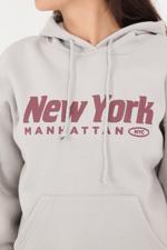 Gri New York Manhattan Yazılı Şardonlu Sweatshirt