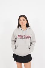 Gri New York Manhattan Yazılı Şardonlu Sweatshirt