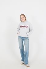 Gri New York Manhattan Yazılı Şardonlu Sweatshirt