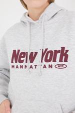 Gri New York Manhattan Yazılı Şardonlu Sweatshirt