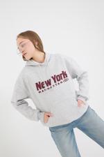 Gri New York Manhattan Yazılı Şardonlu Sweatshirt