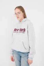 Gri New York Manhattan Yazılı Şardonlu Sweatshirt