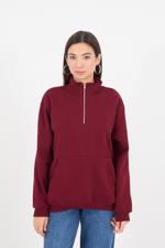 Bordo Yakası Fermuarlı Şardonlu Sweatshirt