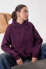 Mor Kapüşonlu Şardonlu Basic Sweatshirt