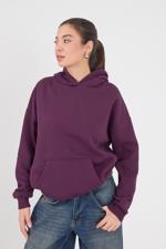 Mor Kapüşonlu Şardonlu Basic Sweatshirt