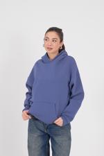 Mavi Kapüşonlu Şardonlu Basic Sweatshirt