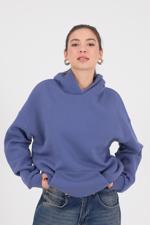 Mavi Kapüşonlu Şardonlu Basic Sweatshirt