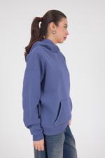 Mavi Kapüşonlu Şardonlu Basic Sweatshirt