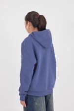 Mavi Kapüşonlu Şardonlu Basic Sweatshirt