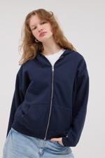 Lacivert Fermuarlı Şardonlu Sweatshirt