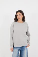 Gri Bisiklet Yaka Yanları Fermuarlı Şardonlu Sweatshirt