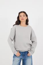 Gri Bisiklet Yaka Yanları Fermuarlı Şardonlu Sweatshirt