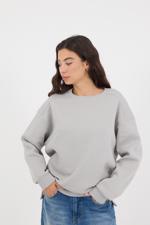 Gri Bisiklet Yaka Yanları Fermuarlı Şardonlu Sweatshirt