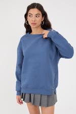 Mavi Bisiklet Yaka Yanları Fermuarlı Şardonlu Sweatshirt