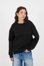 Siyah Bisiklet Yaka Yanları Fermuarlı Şardonlu Sweatshirt