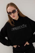 Siyah Cosmic Taşlı Kapüşonlu Sweatshirt