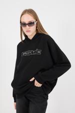 Siyah Cosmic Taşlı Kapüşonlu Sweatshirt