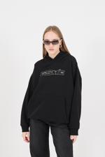 Siyah Cosmic Taşlı Kapüşonlu Sweatshirt